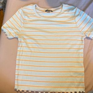 Tight tee shirt, striped, ridged on the bottom, fits really well!